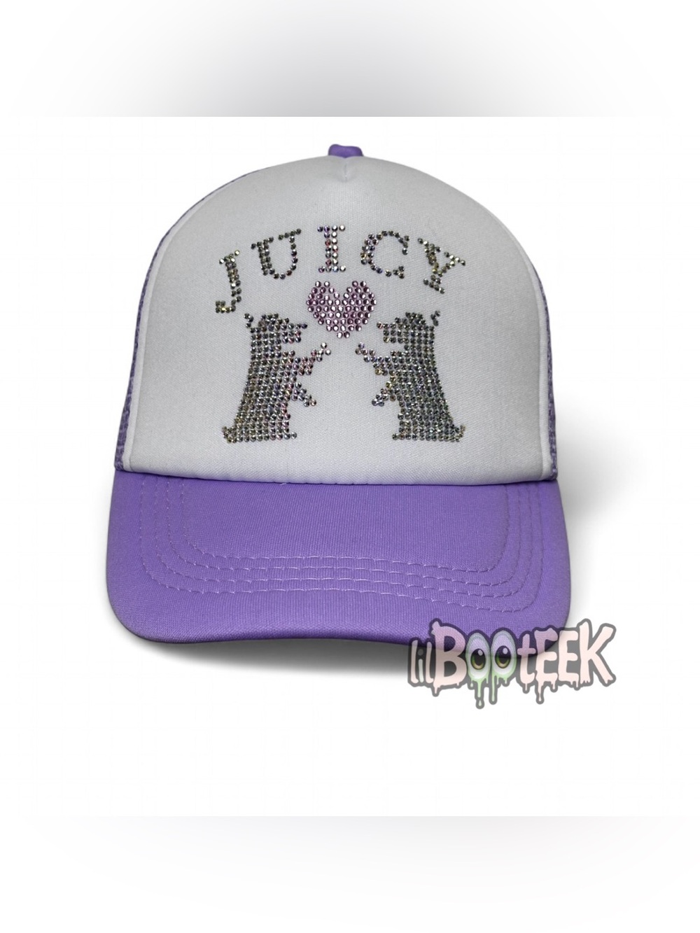 Juicy Couture Purple Adjustable Snapback Trucker Hat Rhinestone Scotty Logo Y2K